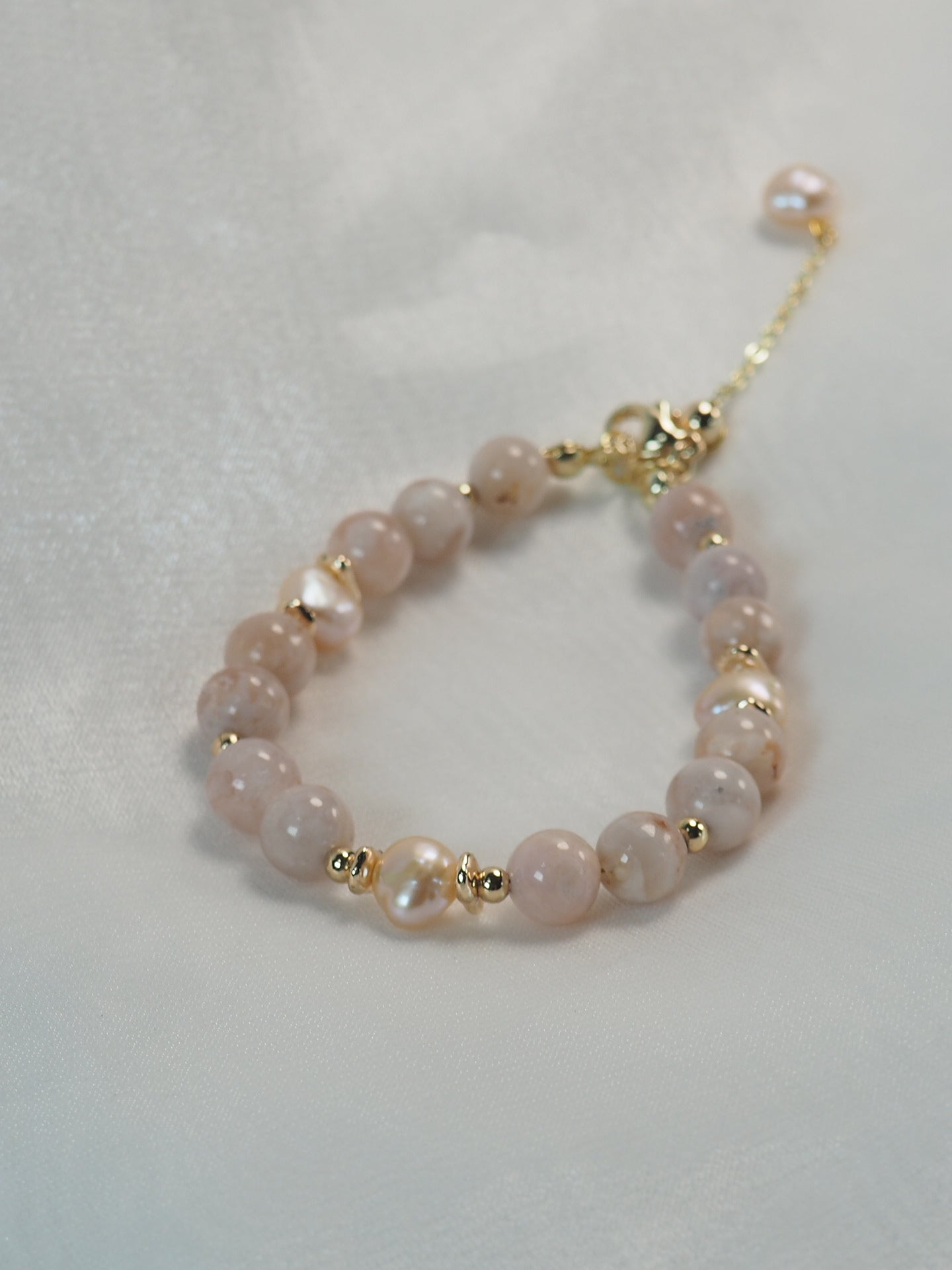 【Gentle Cherry】Sakura Agate x Pearl Bracelet