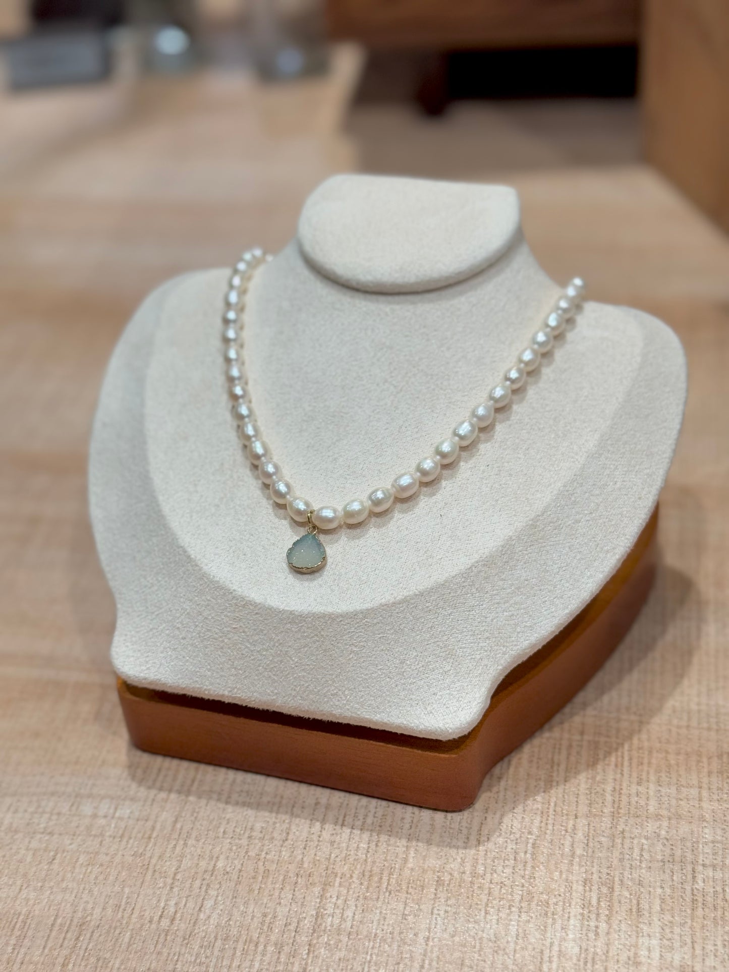 原礦天河石吊墜珍珠項鏈(5+mm珍珠)