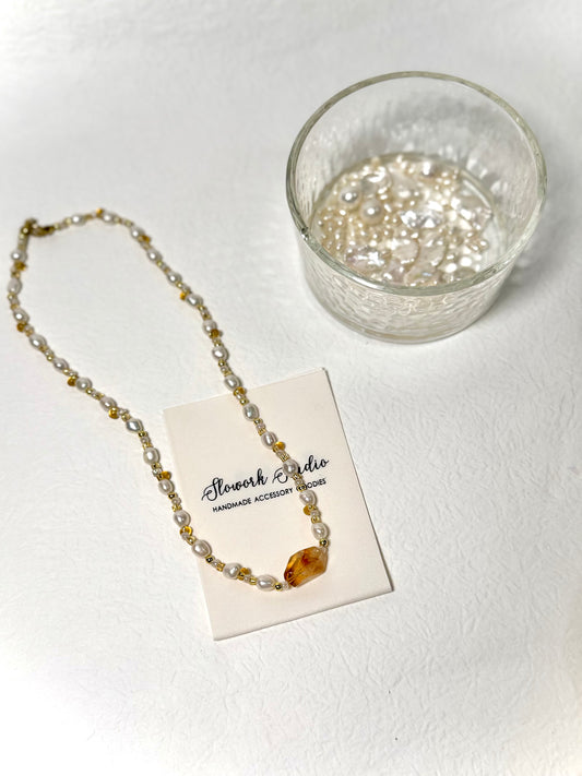 【星月織光】黃水晶x珍珠頸鏈