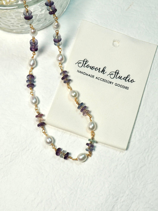 【夏日度假必備】天然珍珠 x 夢幻色系螢石頸鍊