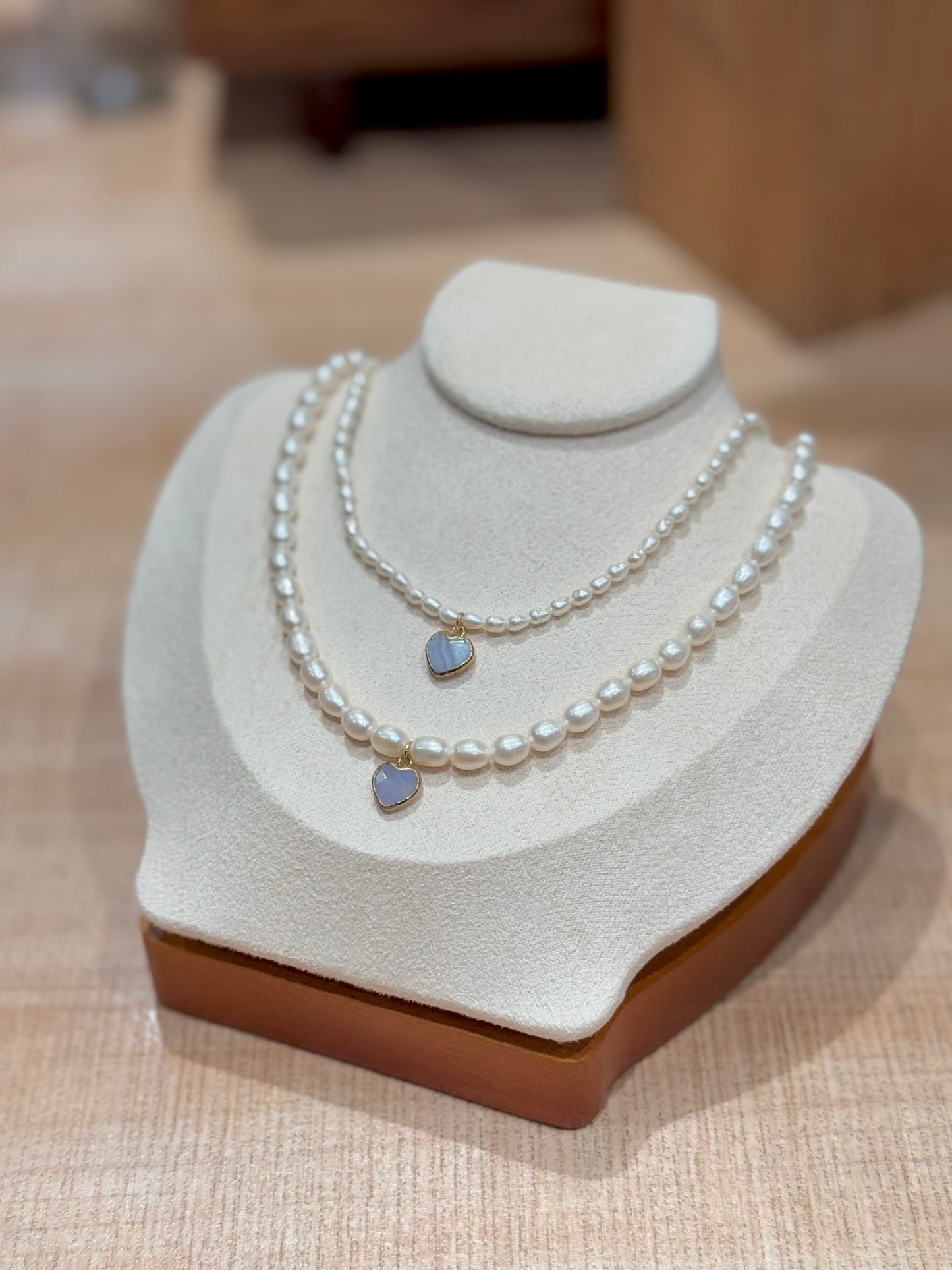 坦桑石-珍珠頸鏈-珍珠項鏈-心形吊墜-Tanzanite-Pearl necklace-Heart-shaped Pendant.