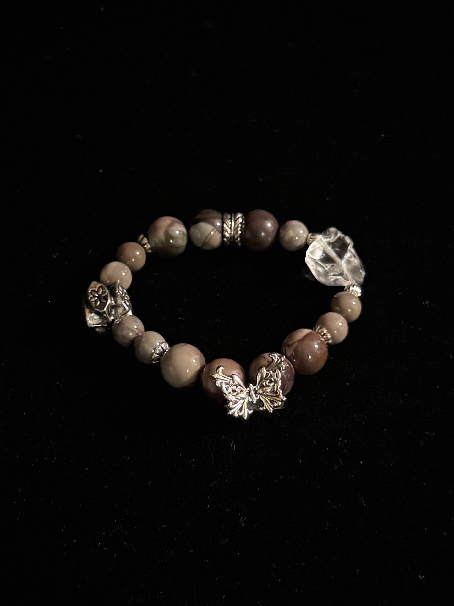 可可色系阿拉善瑪瑙x白水晶手鏈