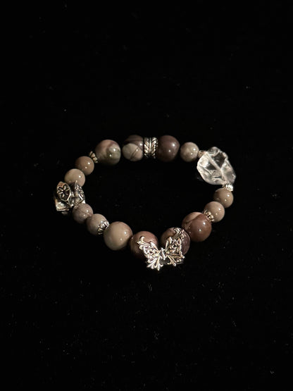 可可色系阿拉善瑪瑙x白水晶手鏈