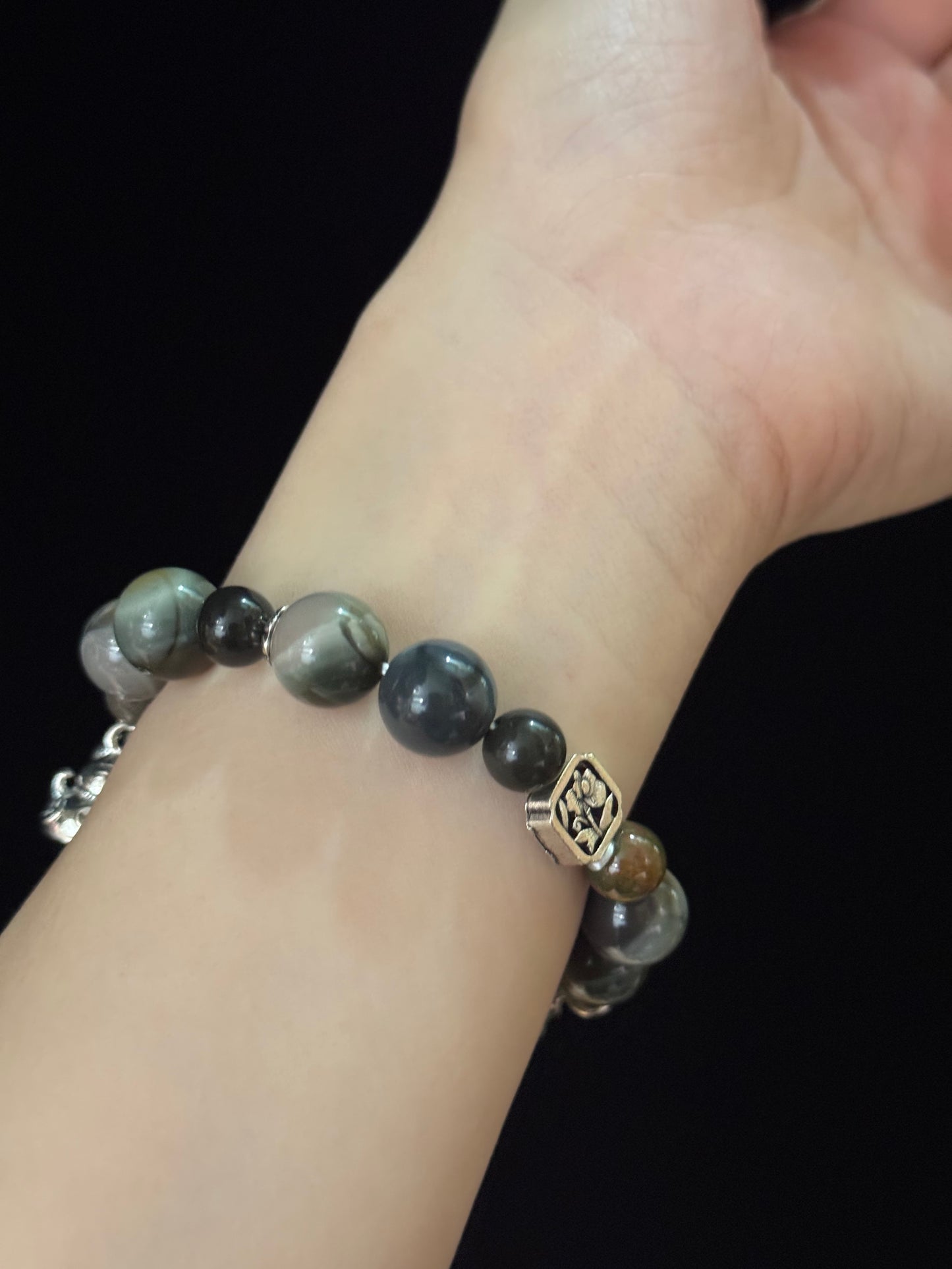 森林綠色系阿拉善瑪瑙手鏈