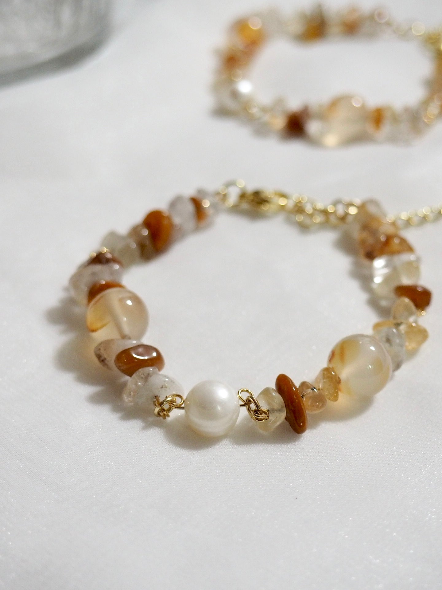 天然珍珠x瑪瑙美拉德焦糖色系手鏈