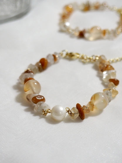 天然珍珠x瑪瑙美拉德焦糖色系手鏈