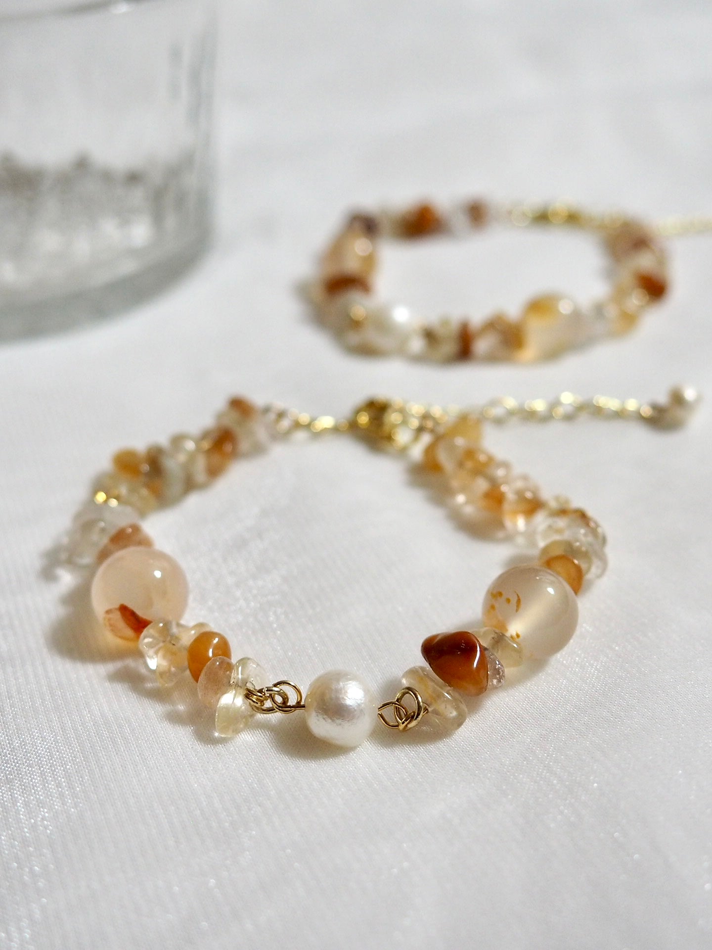 天然珍珠x瑪瑙美拉德焦糖色系手鏈