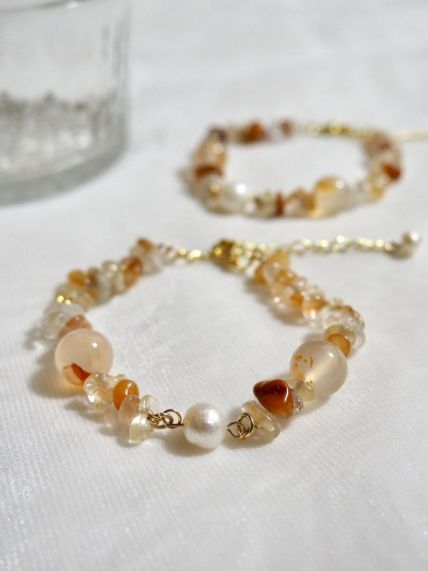天然珍珠x瑪瑙美拉德焦糖色系手鏈