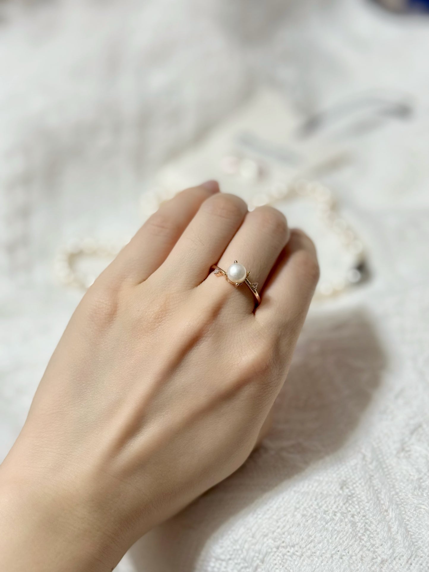 淡水珍珠🦌小鹿造型香檳金戒指