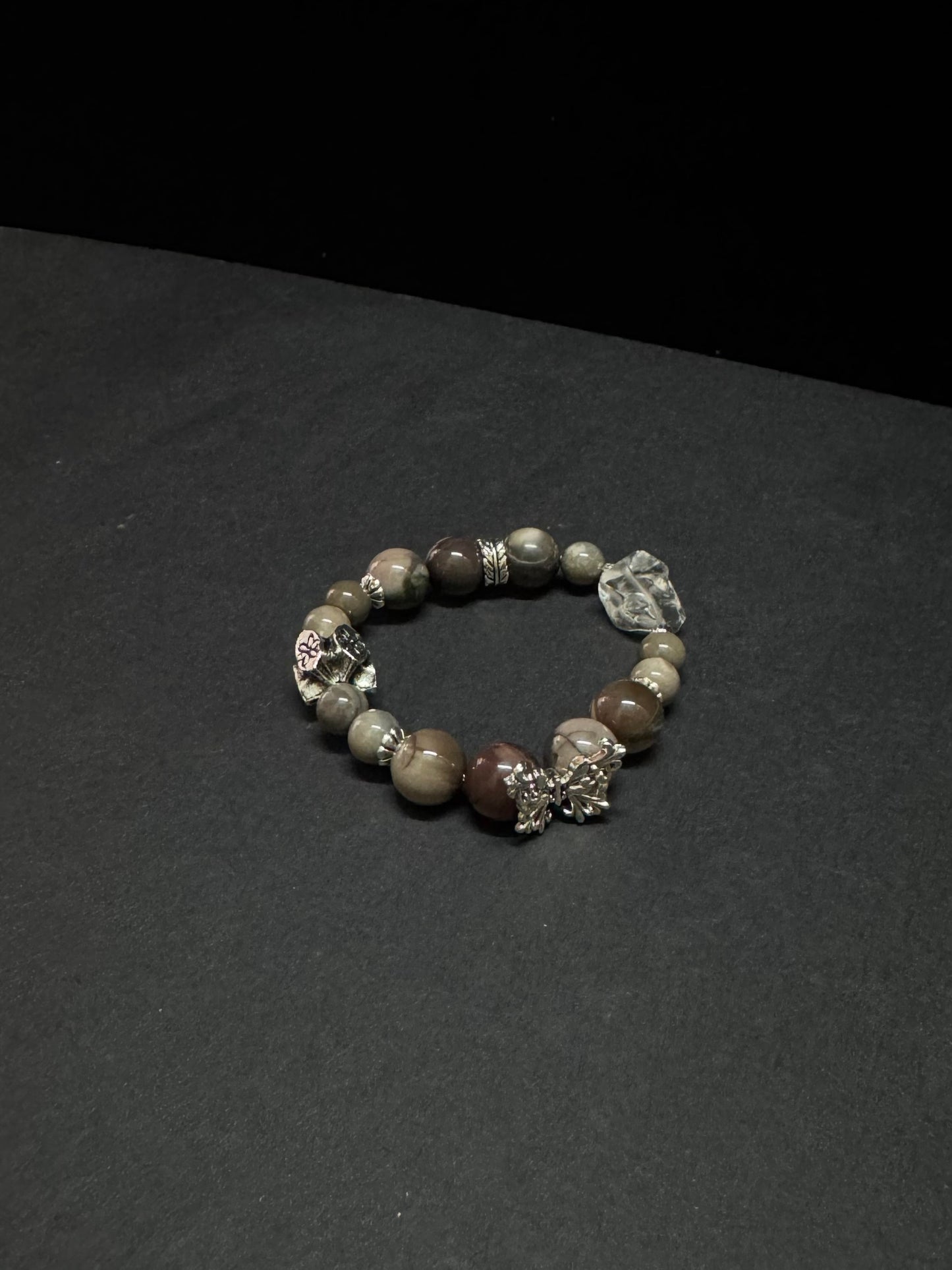 可可色系阿拉善瑪瑙x白水晶手鏈