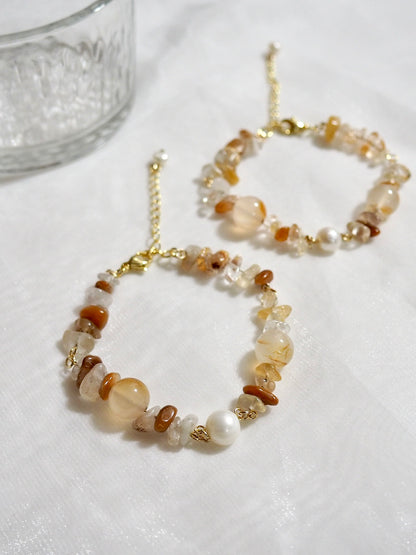 天然珍珠x瑪瑙美拉德焦糖色系手鏈