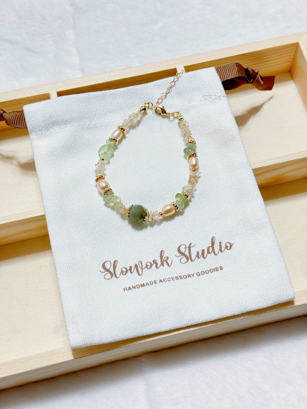 【墨橘流光】清新復古色系珍珠晶石手鏈