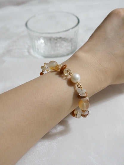 天然珍珠x瑪瑙美拉德焦糖色系手鏈