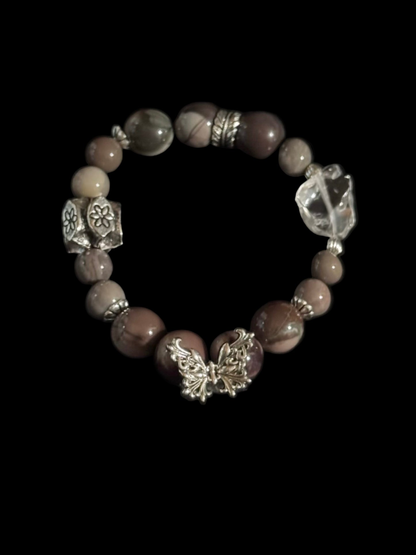 可可色系阿拉善瑪瑙x白水晶手鏈