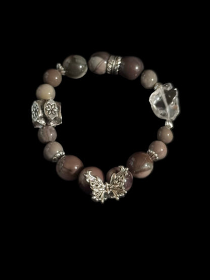 可可色系阿拉善瑪瑙x白水晶手鏈