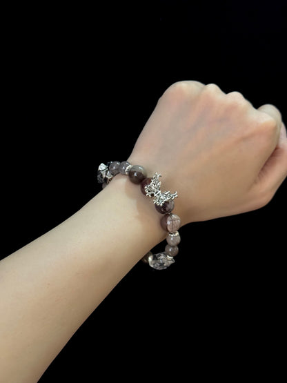 可可色系阿拉善瑪瑙x白水晶手鏈