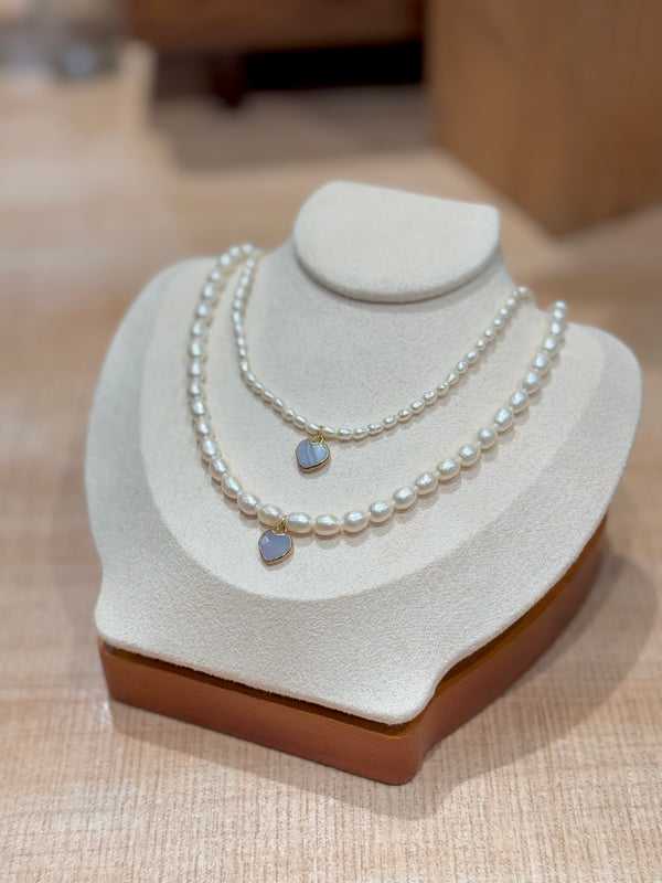 坦桑石-珍珠頸鏈-珍珠項鏈-心形吊墜-Tanzanite-Pearl necklace-Heart-shaped Pendant.