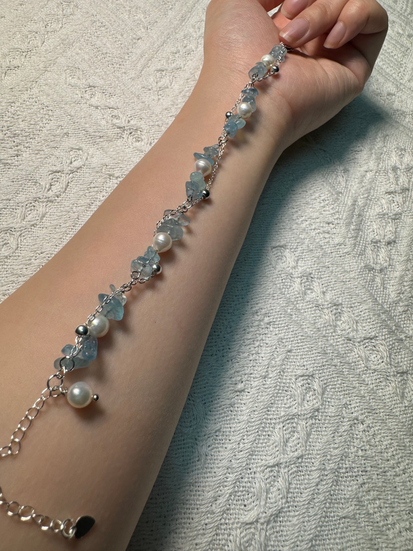 海藍寶-珍珠手鏈-天然珍珠-aquamarine-pearl bracelet-natural pearl-aquamarine bracelet